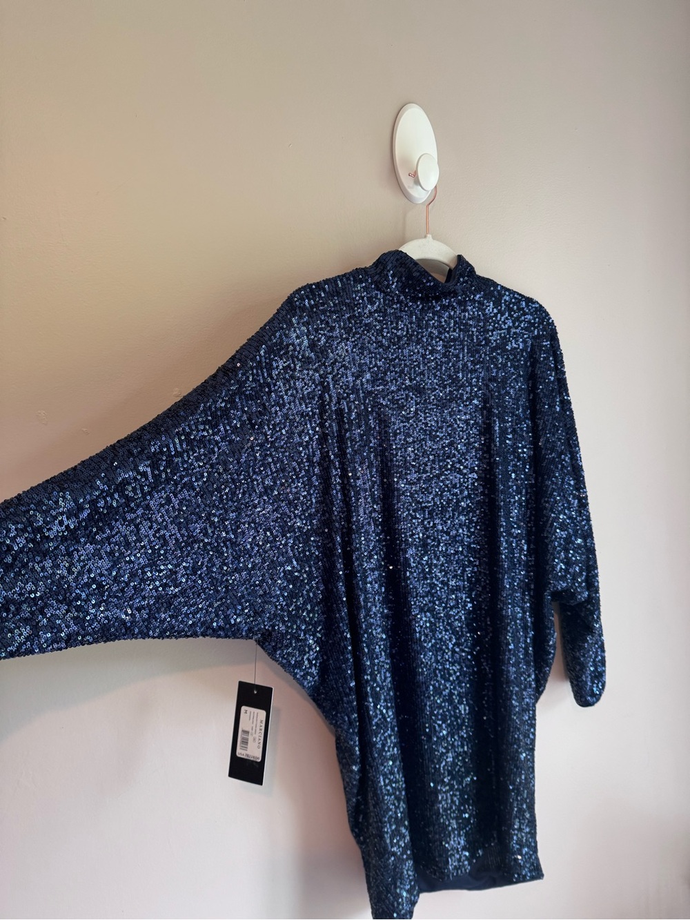 Guess Marciano Moonlight Tunic Dress Navy Blue Sequin Dolman Sleeve M NEW $228 - Picture 3 of 12